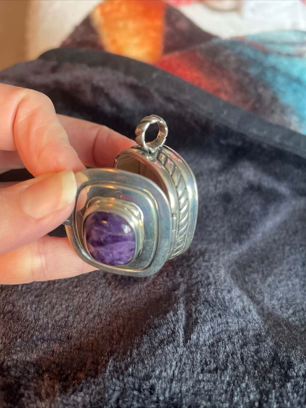Vintage William Spratling Mexican Sterling Silver and Amethyst Pill Box Locket P